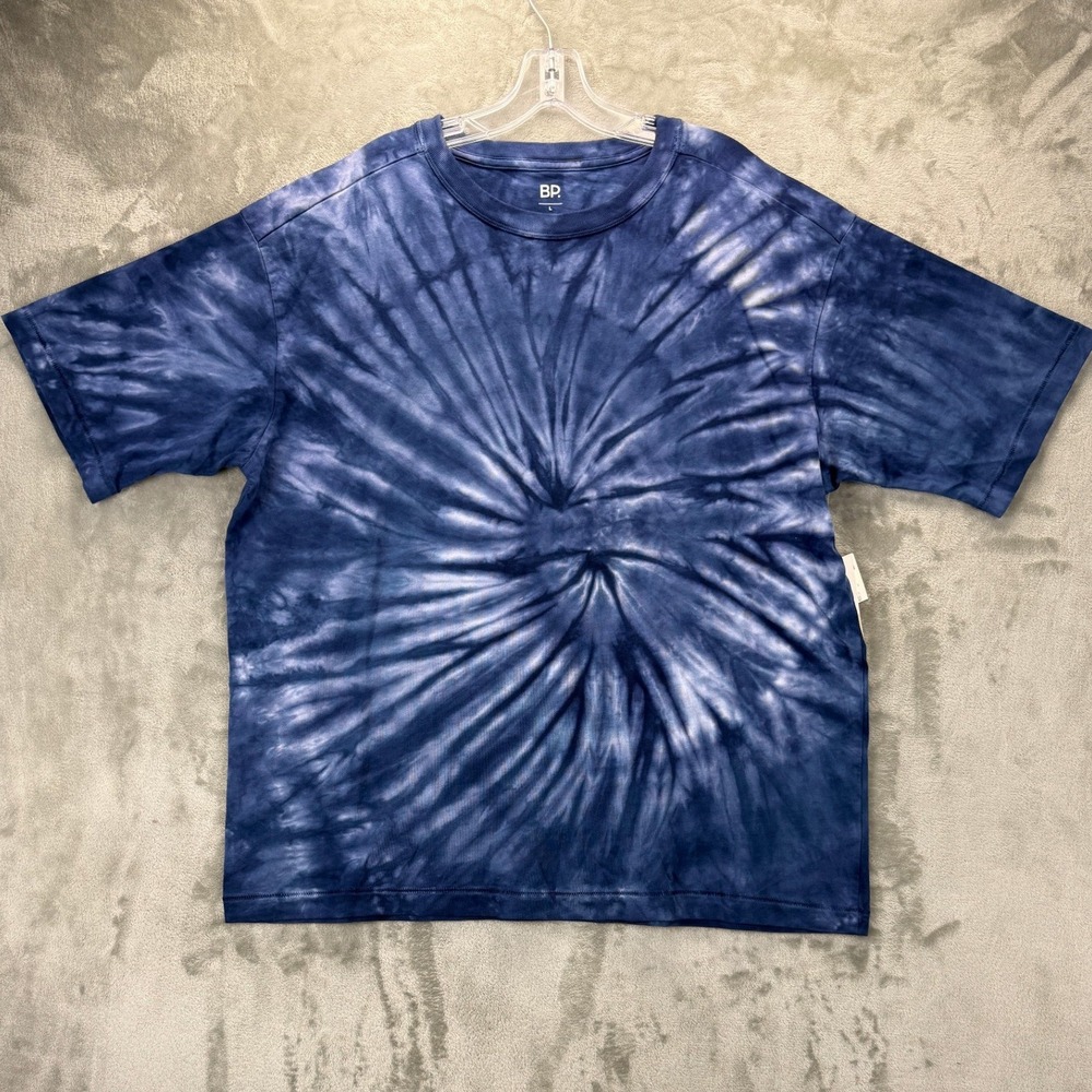 BP Blue Tie Dye Spiral Cotton T-Shirt Mens Large Oversized Short Sleeve Crewneck